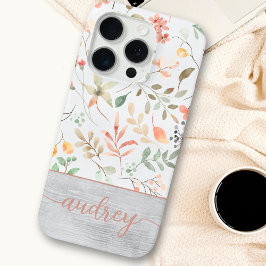 Schattigee Gepersonaliseerde Waterverf Bloemhouten iPhone 15 Pro Case