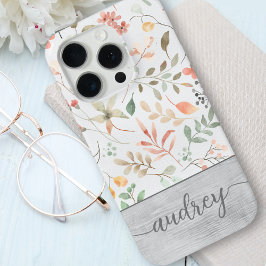Schattigee Gepersonaliseerde Waterverf Bloemhouten iPhone 15 Pro Case