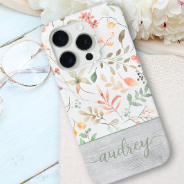 Schattigee Gepersonaliseerde Waterverf Bloemhouten iPhone 15 Pro Case