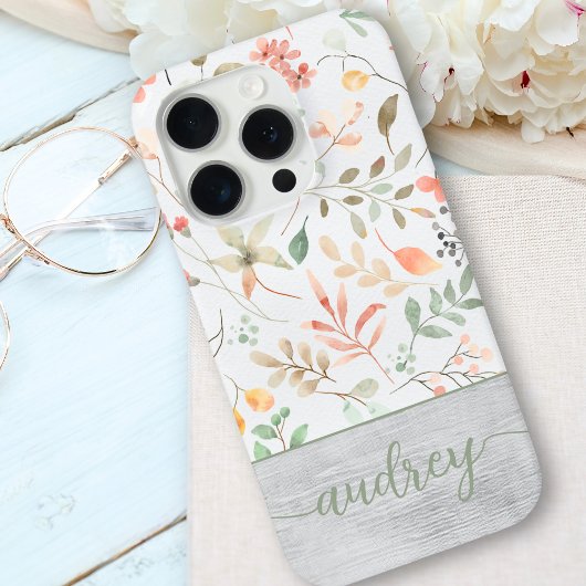 Schattigee Gepersonaliseerde Waterverf Bloemhouten Case-Mate iPhone Case