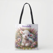 Schattigee gepersonaliseerde Waterverf Lamb en Flo Tote Bag (Voorkant)