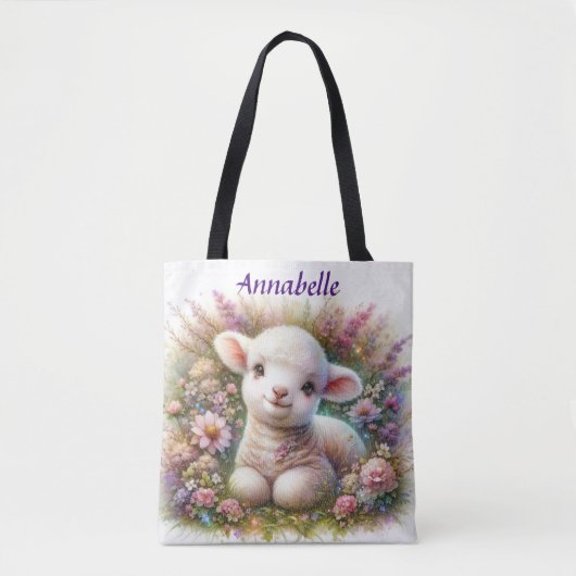 Schattigee gepersonaliseerde Waterverf Lamb en Flo Tote Bag (Voorkant)