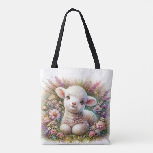 Schattigee gepersonaliseerde Waterverf Lamb en Flo Tote Bag (Achterkant)