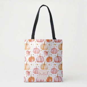 Schattigee Gepersonaliseerde Waterverf Pompoen Her Tote Bag
