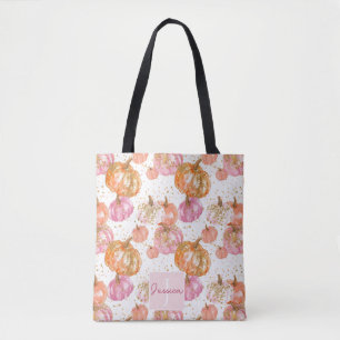Schattigee Gepersonaliseerde Waterverf Pompoen Her Tote Bag