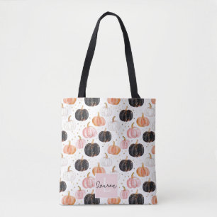 Schattigee Gepersonaliseerde Waterverf Pompoen Her Tote Bag
