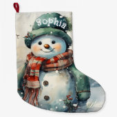 Schattigee gepersonaliseerde Waterverf sneeuwman Grote Kerstsok (Voorkant)