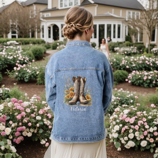 Schattigee gepersonaliseerde Westerne zonnebloemen Denim Jacket (Huwelijk Achterkant)