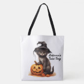 Schattigee gepersonaliseerde zwarte kat en pompoen tote bag (Voorkant)