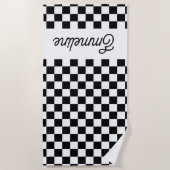 Schattigee Geruit Zwart en Wit Aangepaste Naam Strandlaken (Voorkant)