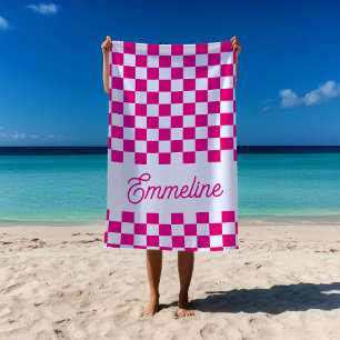 Schattigee Geruite Aangepaste Naam Roze Zomer Pool Strandlaken