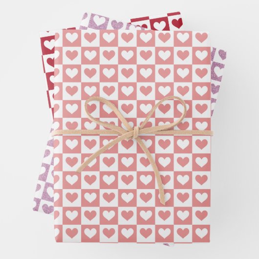 Schattigee geruite harten Valentijnsdag Inpakpapier Vel (In situ)