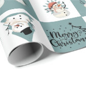 Schattigee geruite sneeuwman cadeaupapier (Rol Hoek)