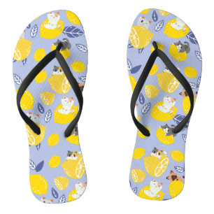Schattigee gesneden citroenen en katten teenslippers