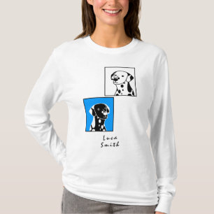 SCHATTIGEE GESPOT ZWART-WIT HONDEN BLAUW LIJST TEK T-SHIRT