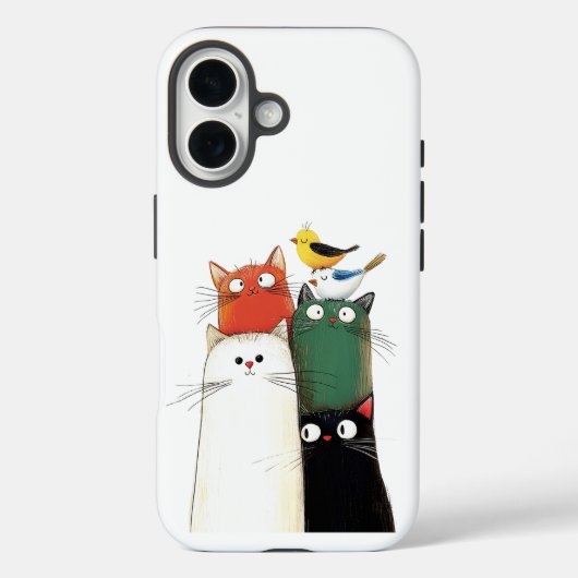 Schattigee gestapelde katten en vogels Case-Mate iPhone case (Achterkant)
