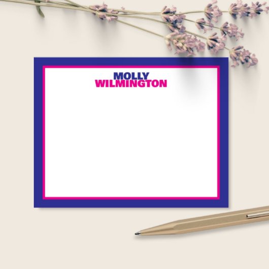 Schattigee Gestapelde Naam Blue Pink Border Fun St Notitiekaartje