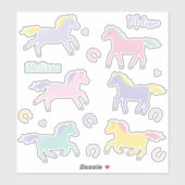 Schattigee gestileerde pastel Paarden en hoefijzer Sticker (Vel)
