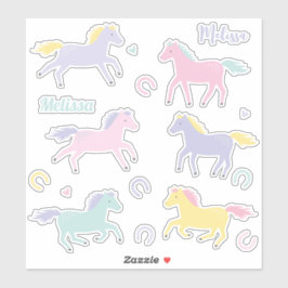 Schattigee gestileerde pastel Paarden en hoefijzer Sticker