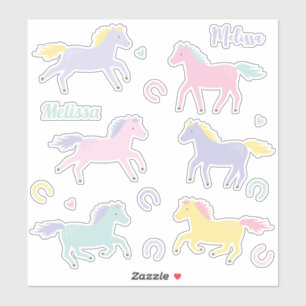 Schattigee gestileerde pastel Paarden en hoefijzer Sticker