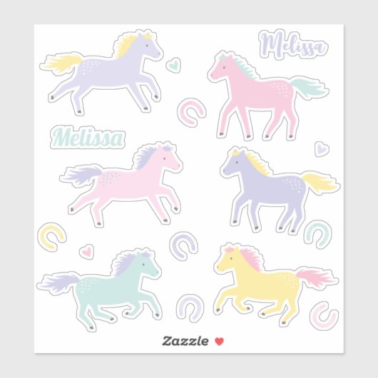 Schattigee gestileerde pastel Paarden en hoefijzer Sticker (Vel)