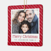 Schattigee gestippelde strepen vrolijke kerst rode keramisch ornament (Links)
