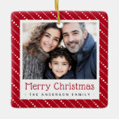 Schattigee gestippelde strepen vrolijke kerst rode keramisch ornament (Voorkant)