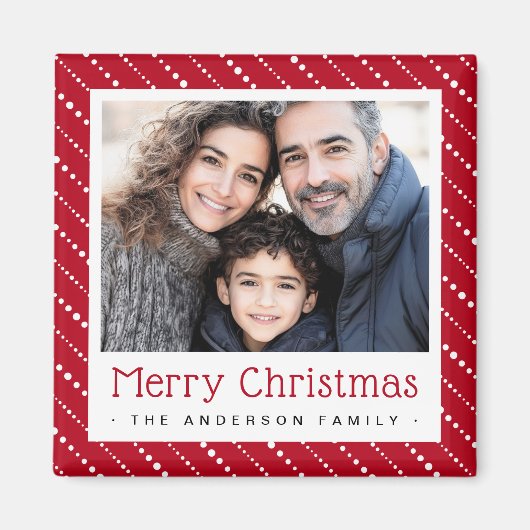 Schattigee gestippelde strepen vrolijke kerst rode magneet (Voorkant)