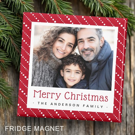 Schattigee gestippelde strepen vrolijke kerst rode magneet