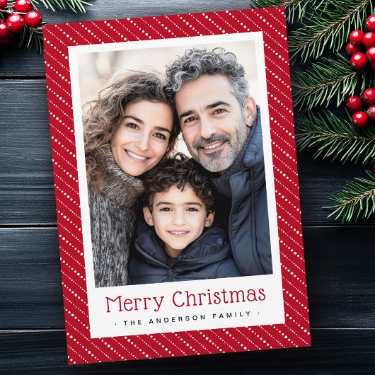 Schattigee gestippelde strepen vrolijke kerstfoto feestdagenkaart