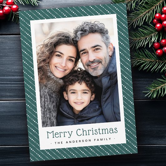 Schattigee gestippelde strepen vrolijke kerstfoto feestdagenkaart