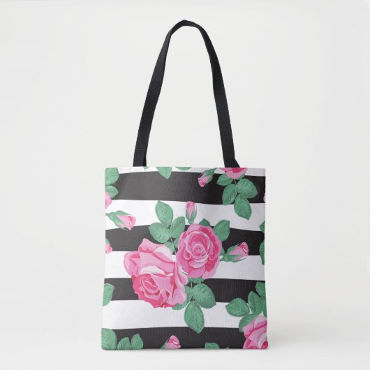 Schattigee gestreepte bloemige Canvas tas (Voorkant)