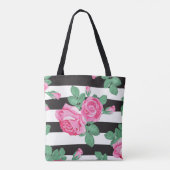 Schattigee gestreepte bloemige Canvas tas (Achterkant)