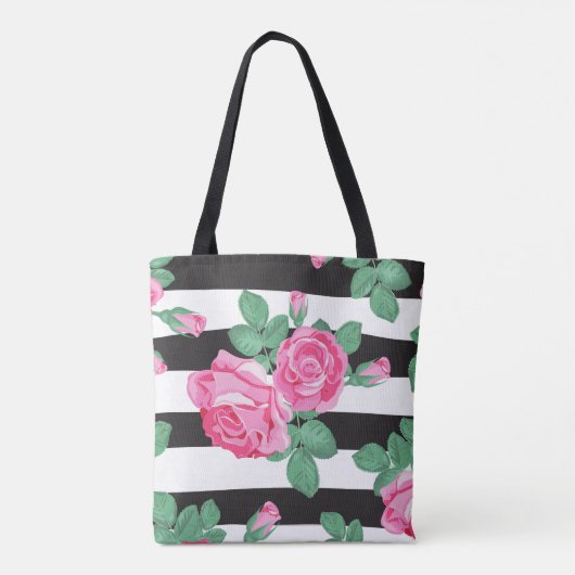 Schattigee gestreepte bloemige Canvas tas (Achterkant)