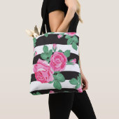 Schattigee gestreepte bloemige Canvas tas (Dichtbij)