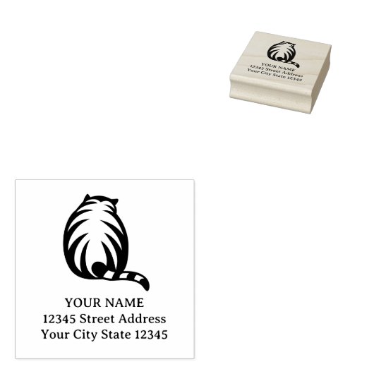 Schattigee gestreepte kat logo houten retour adres rubberstempel (Gestempeld)