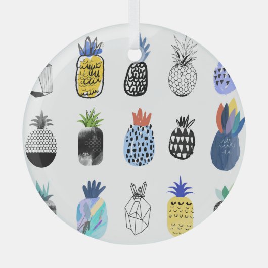 Schattigee getextureerde ananas,  collectie. glas ornament (Voorkant)