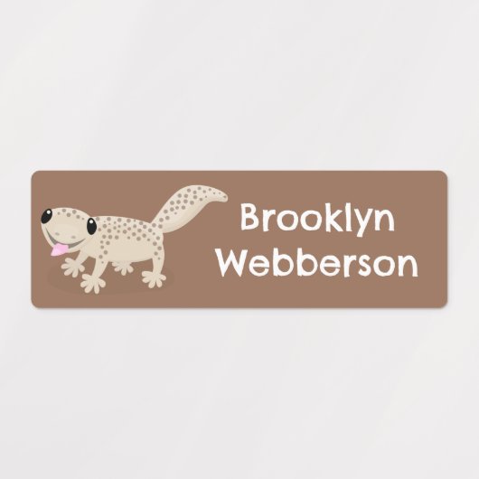 Schattigee gevlekte tan gecko cartoon gepersonalis labels (Design 2)