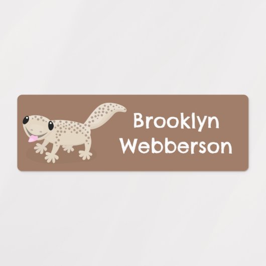 Schattigee gevlekte tan gecko cartoon gepersonalis labels (Design 1)