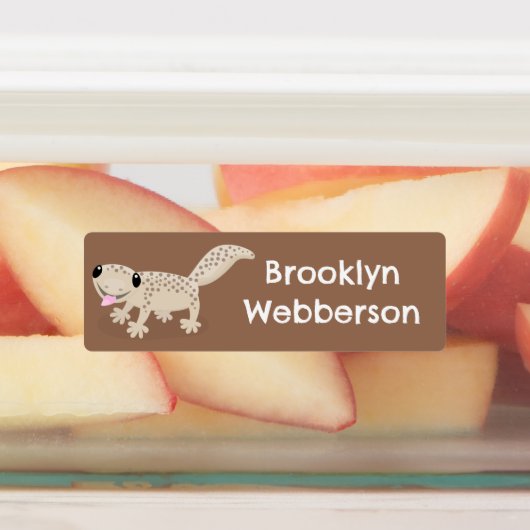 Schattigee gevlekte tan gecko cartoon gepersonalis labels (Aangebracht)