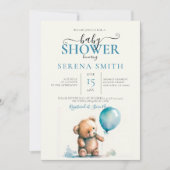 Schattigee gevulde Teddybeer met blauwe ballon BAB Kaart (Voorkant)