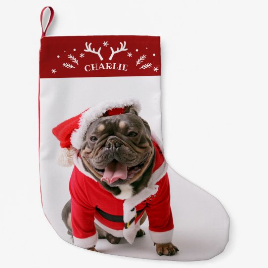 Schattigee gewei en sneeuwvlokken Custom Photo Pet Kleine Kerstsok (Voorkant)