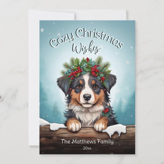 Schattigee gezellige kerstwensen Australian Shephe Feestdagenkaart (Voorkant)