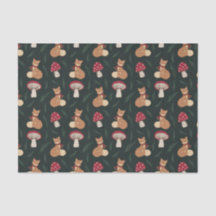Schattigee Gezellige Vos met Paddestoelen, Groen. 