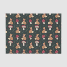 Schattigee Gezellige Vos met Paddestoelen, Groen.  Tissuepapier