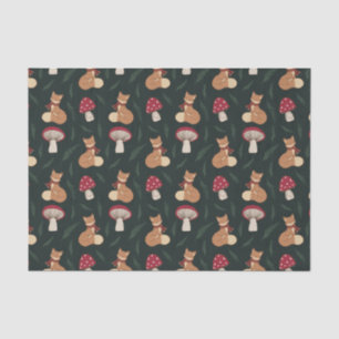 Schattigee Gezellige Vos met Paddestoelen, Groen.  Tissuepapier