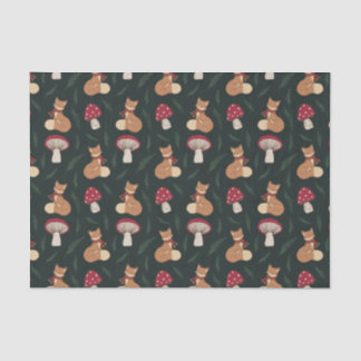 Schattigee Gezellige Vos met Paddestoelen, Groen.  Tissuepapier
