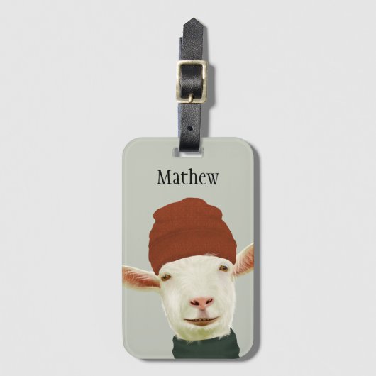 Schattigee gezellige wintergeit met beanie Pet en  Bagagelabel (Voorkant (verticaal))