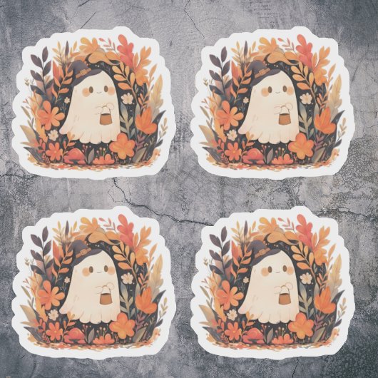 Schattigee Ghost Autumn Bloemen Halloween Design A Sticker