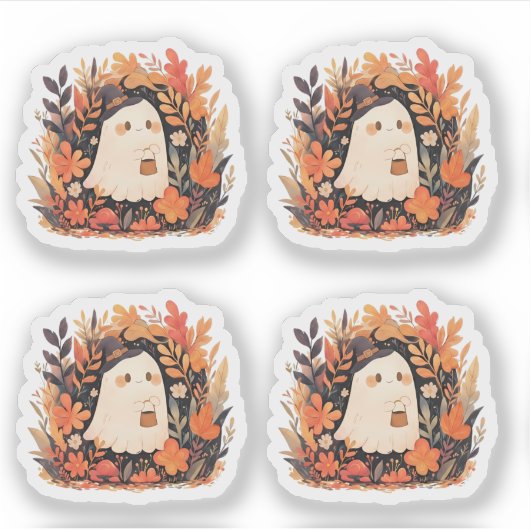 Schattigee Ghost Autumn Bloemen Halloween Design A Sticker (Voorkant)